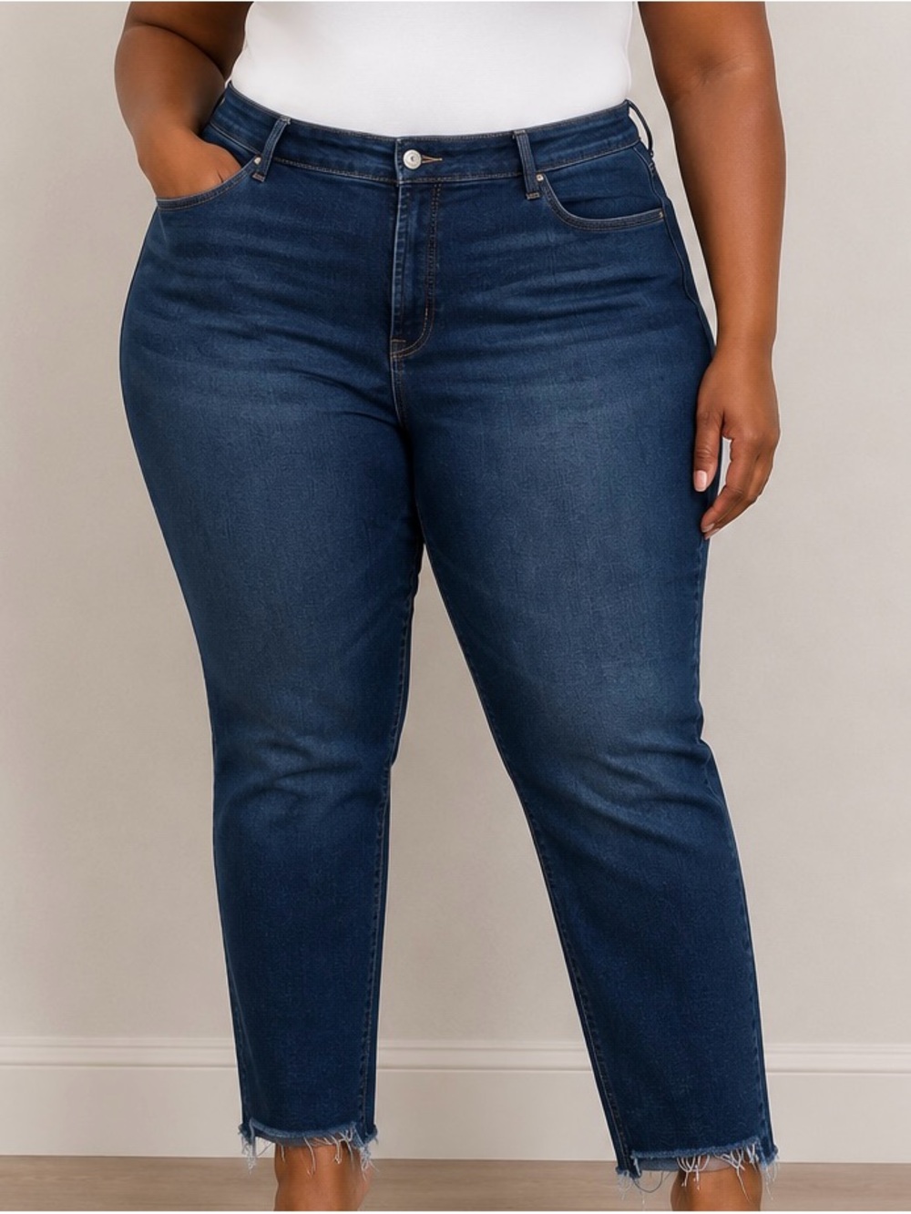 Old Navy Dark Blue Cropped Frayed-Hem Jeans